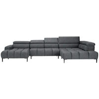 WOHNLANDSCHAFT Dunkelgrau Webstoff  - Dunkelgrau/Schwarz, Design, Textil/Metall (177/385/216cm) - Welnova