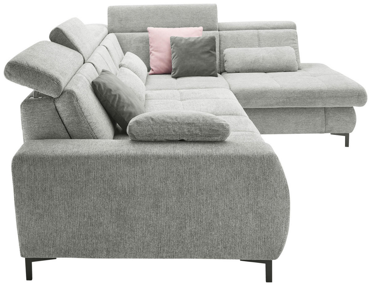 ECKSOFA Hellgrau Webstoff  - Hellgrau/Schwarz, KONVENTIONELL, Textil/Metall (314/220cm) - SetOne by Musterring