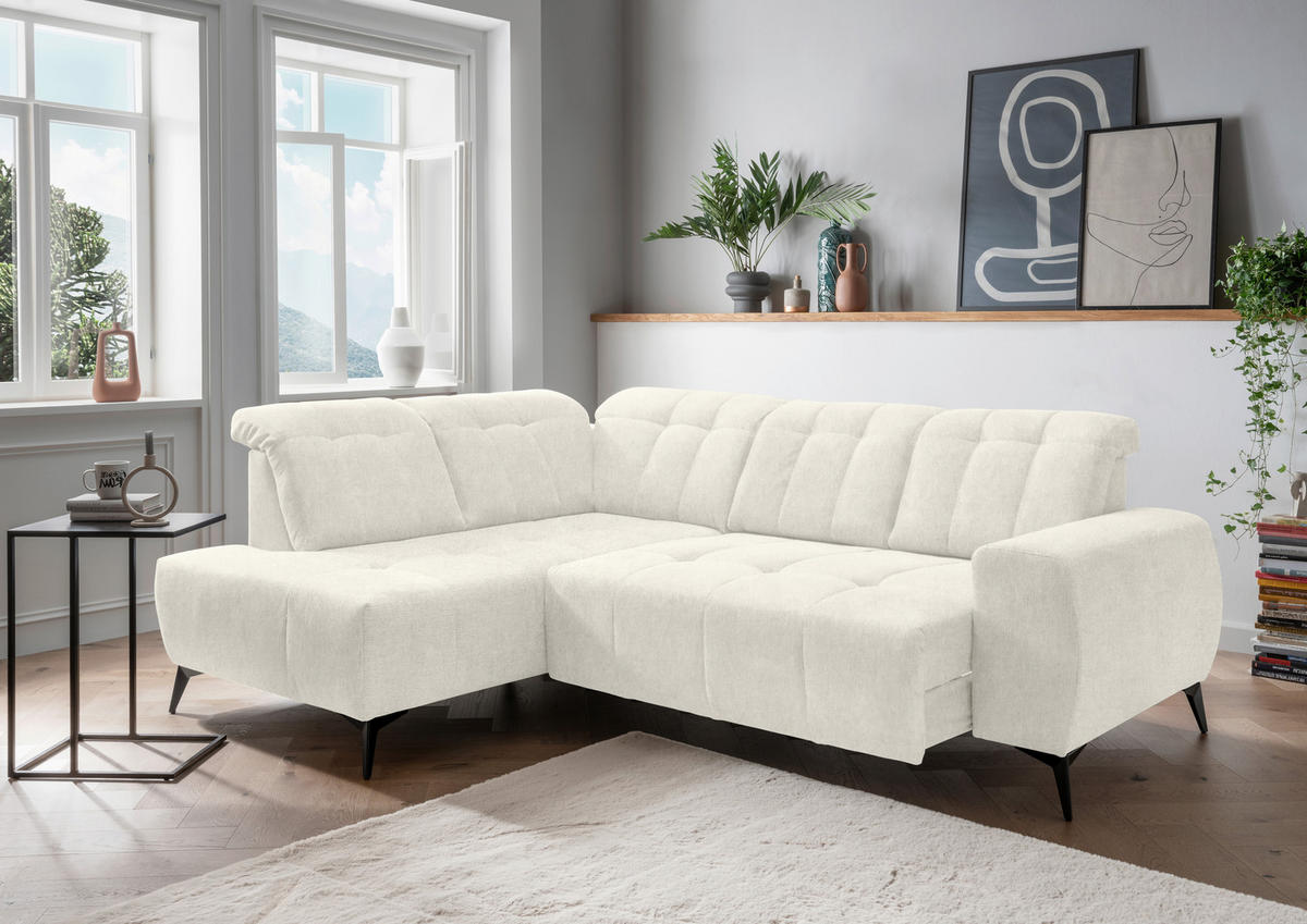 ECKSOFA Creme Mikrofaser  - Creme/Schwarz, MODERN, Textil/Metall (200/261cm) - Livetastic