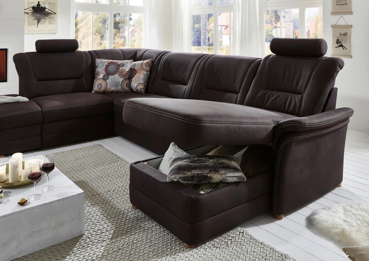 WOHNLANDSCHAFT in Mikrofaser Dunkelbraun  - Eiche Bianco/Dunkelbraun, Konventionell, Holz/Textil (218/327/162cm) - Carryhome