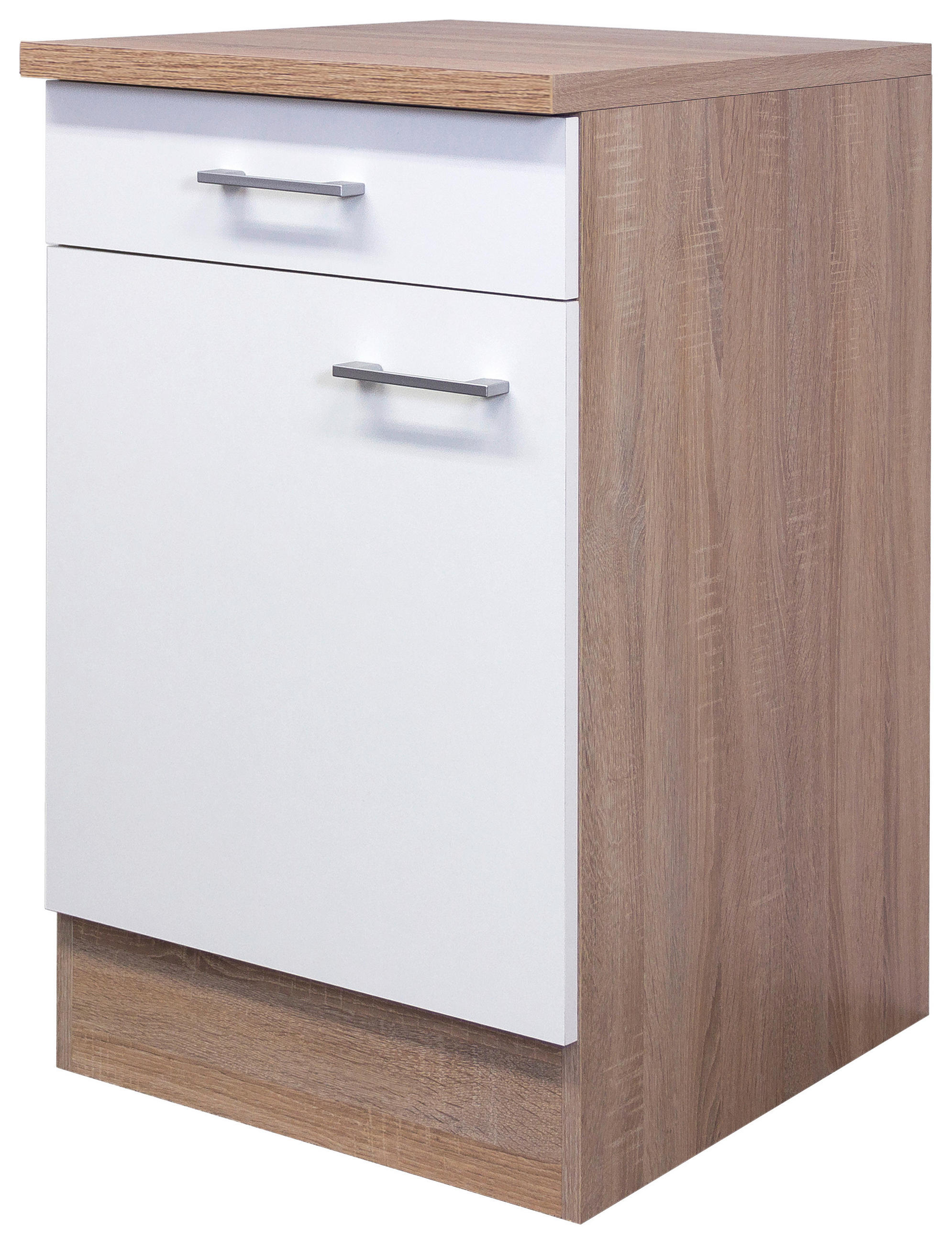 Küchenunterschrank Samoa B: 50 cm Weiß/Eiche Dekor mit Lade