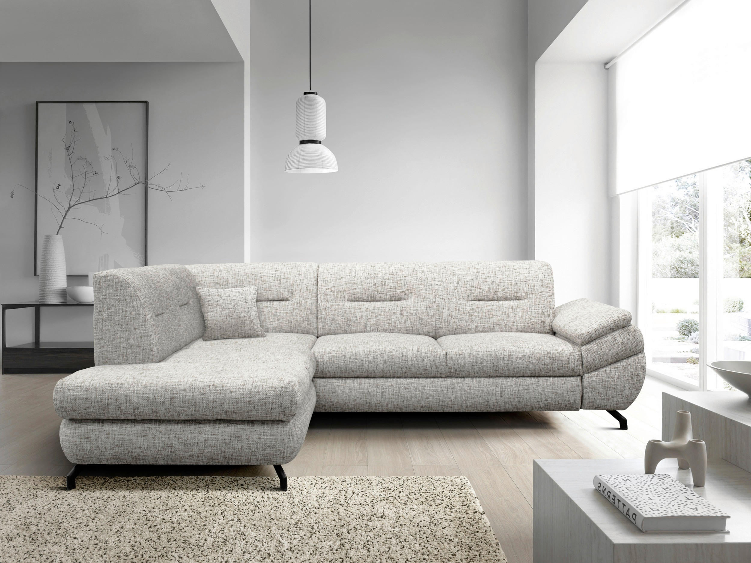 ECKSOFA Beige Struktur, Plüsch  - Beige/Schwarz, Design, Textil/Metall (201/274cm) - MID.YOU