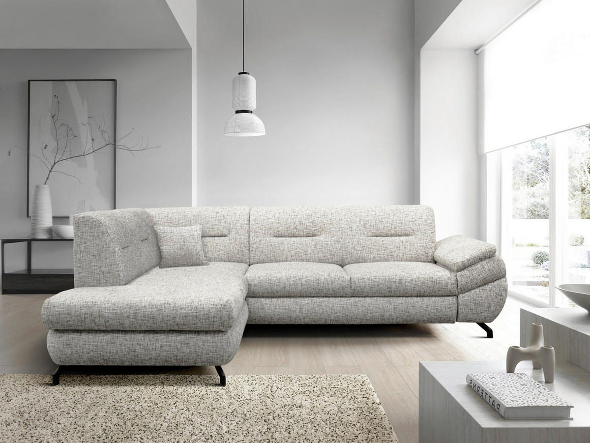 ECKSOFA Beige Struktur, Plüsch  - Beige/Schwarz, Design, Textil/Metall (201/274cm) - MID.YOU
