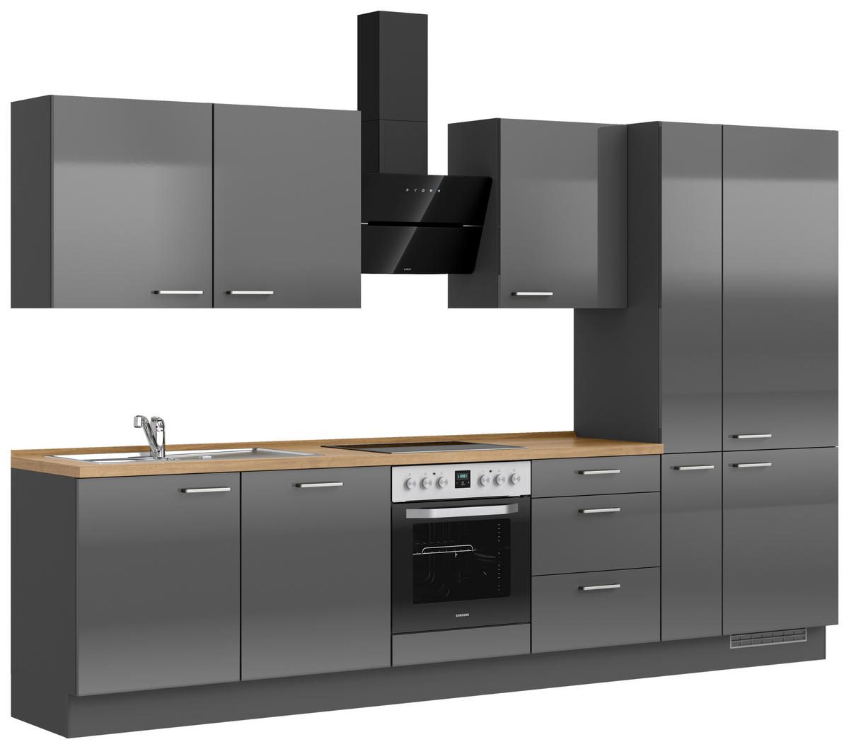 KÜCHENBLOCK Flash 330 cm  in Eichefarben, Schieferfarben  - Schieferfarben/Edelstahlfarben, MODERN, Holzwerkstoff/Metall (330cm) - Nobilia