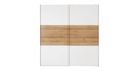 SCHWEBETÜRENSCHRANK in Eichefarben, Weiß - Eichefarben/Alufarben, Design, Holzwerkstoff/Metall (200/216/68cm) - Hom`in