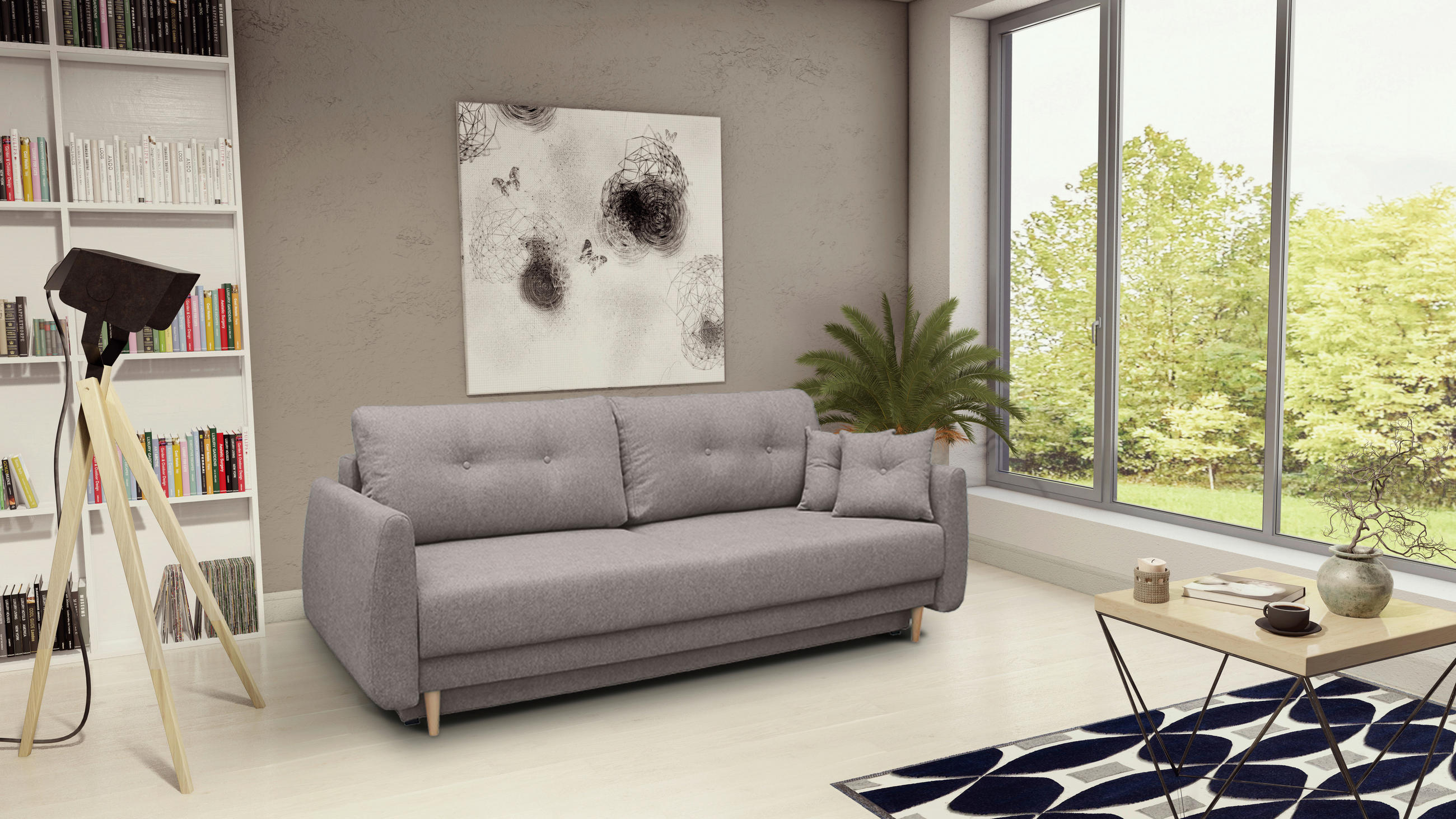 SCHLAFSOFA Webstoff Greige  - Greige/Buchefarben, KONVENTIONELL, Holz/Textil (220/90/95cm) - Carryhome