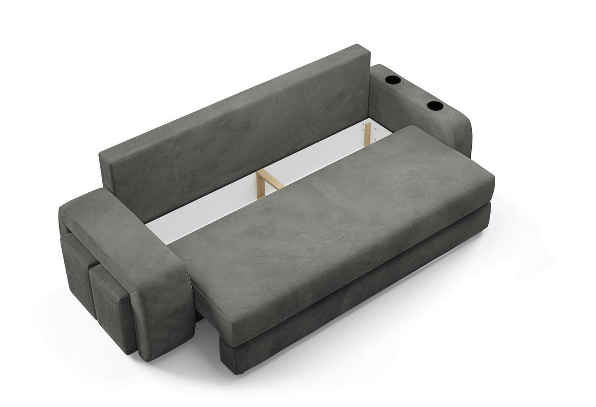 SCHLAFSOFA INES in Plüsch Grau  - Schwarz/Grau, Design, Kunststoff/Textil (258/98/95cm) - Livetastic