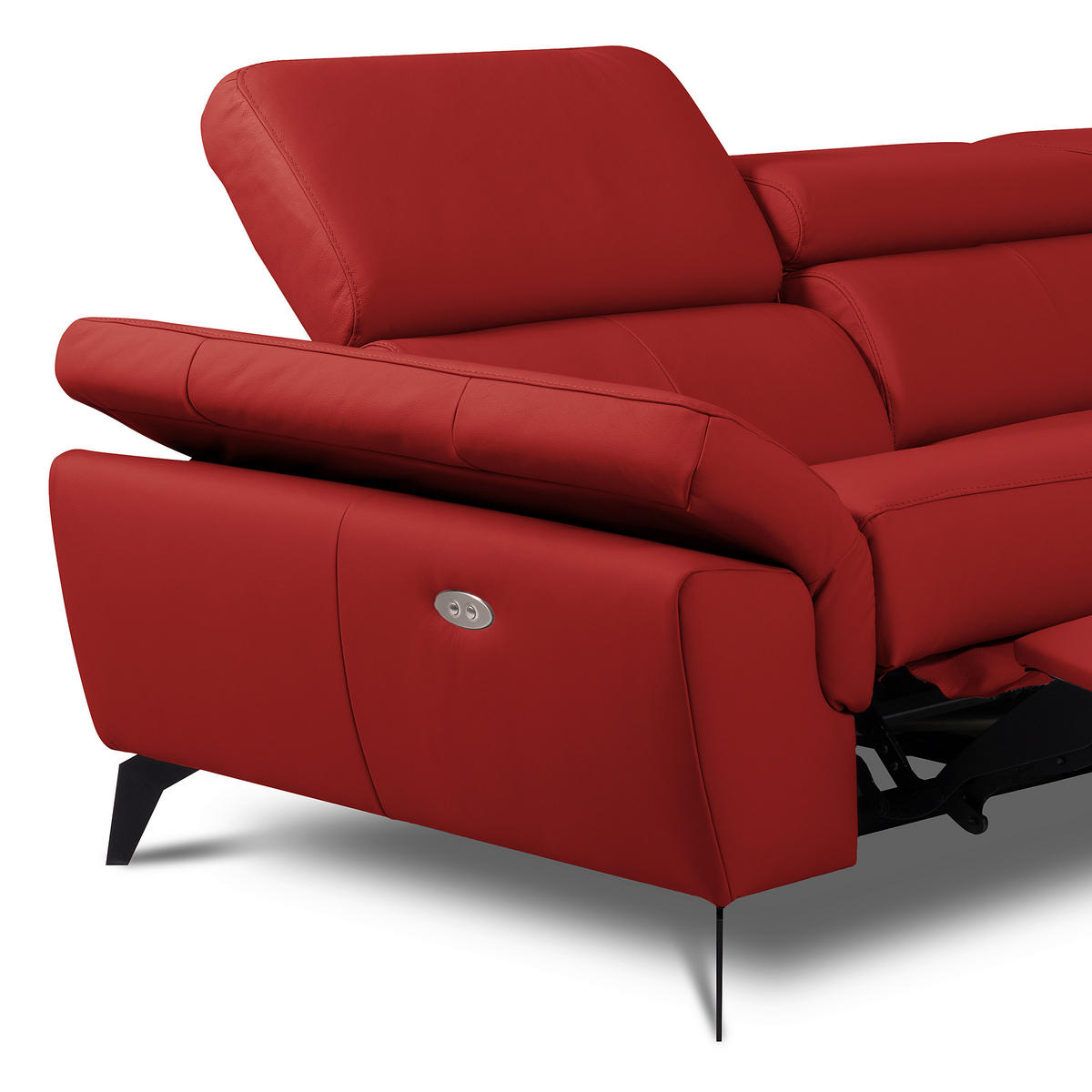 ECKSOFA Rot Echtleder Lederlook Rücken echt, Armteilverstellung, Relaxfunktion, Kopfteilverstellung  - Rot/Schwarz, Design, Leder/Textil (252/179cm) - Livetastic