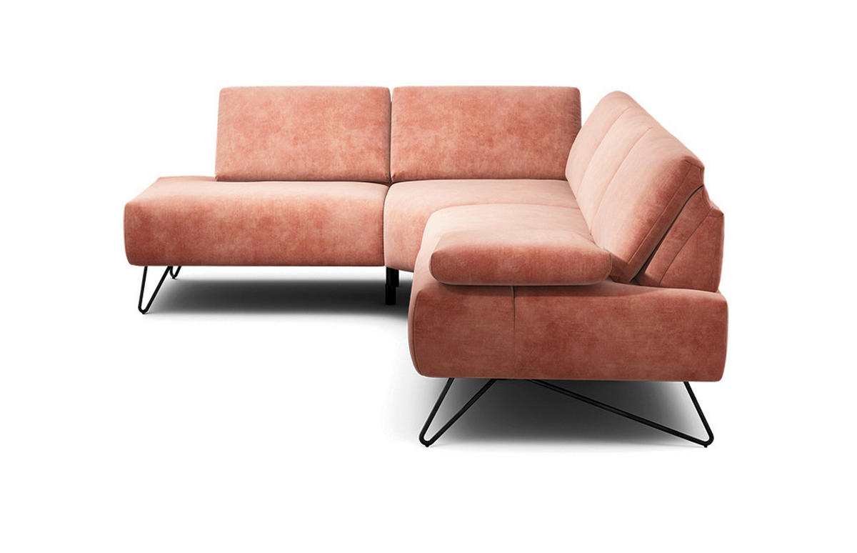 ECKSOFA Cosy Rosa Samt  - Schwarz/Rosa, Design, Textil/Metall (193/248-263cm) - SENSOO
