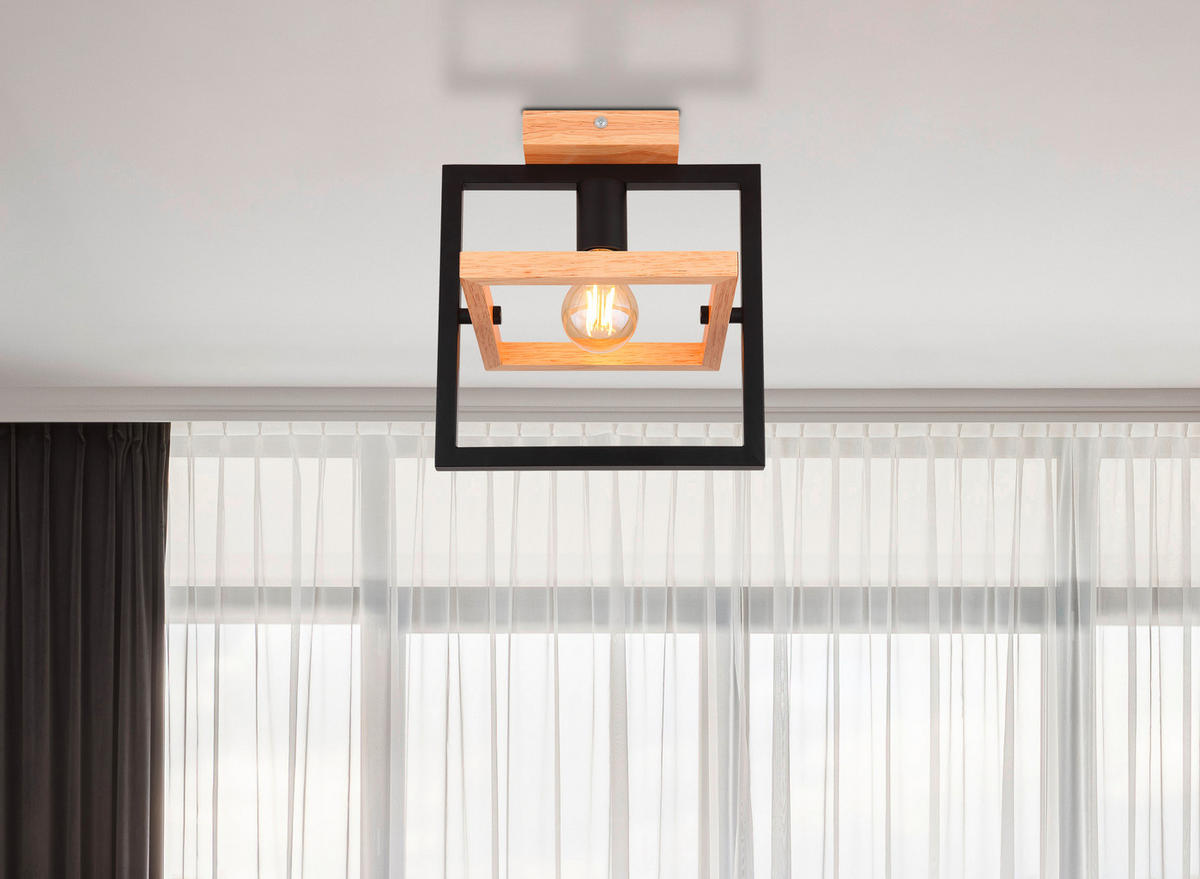DECKENLEUCHTE    25/19,8/28 cm  - Dunkelbraun/Schwarz, Natur, Holz/Metall (25/19,8/28cm) - Globo