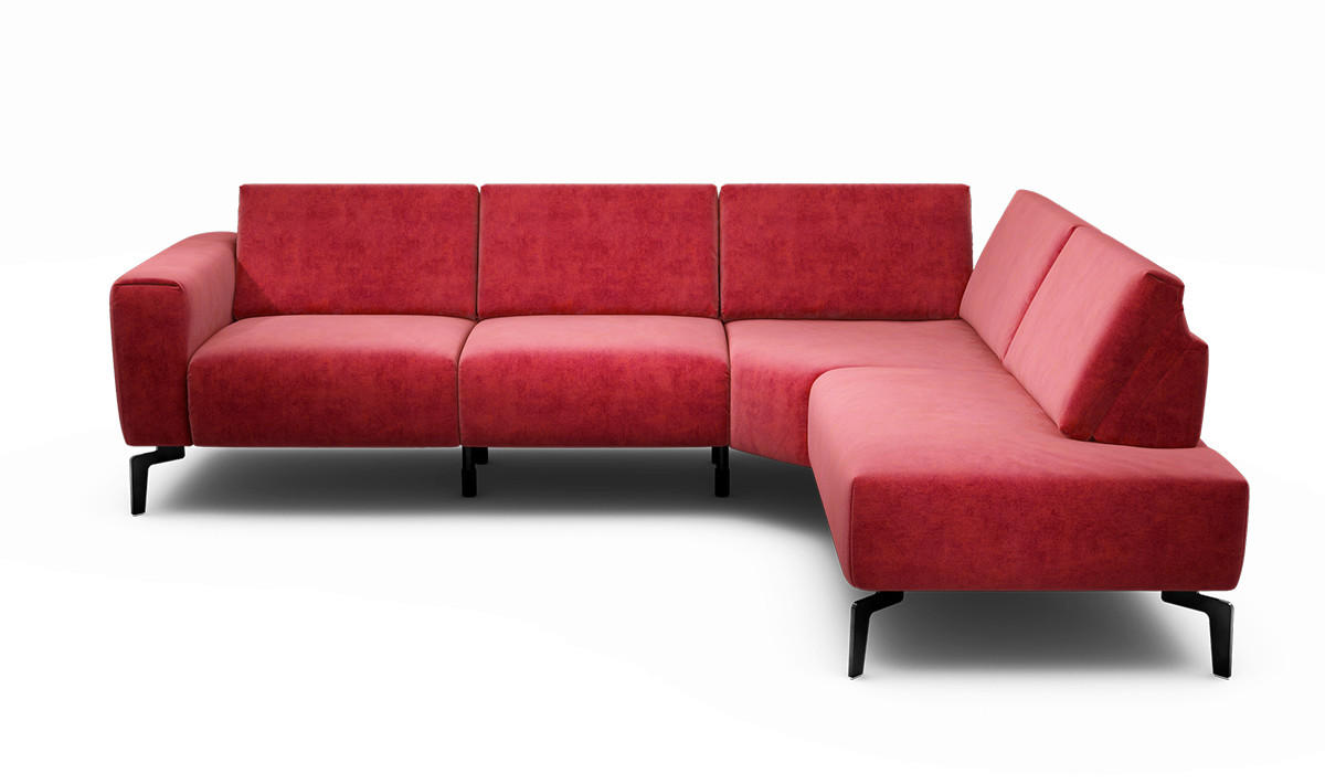 ECKSOFA Cosy Rot Samt  - Rot/Schwarz, Design, Textil/Metall (256/193cm) - SENSOO