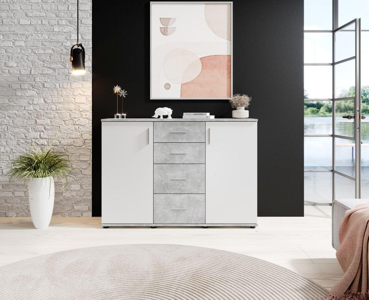 KOMODA     siva, bijela  - bijela/srebrne boje, Design, drvni materijal/plastika (120/82/35cm) - Xora