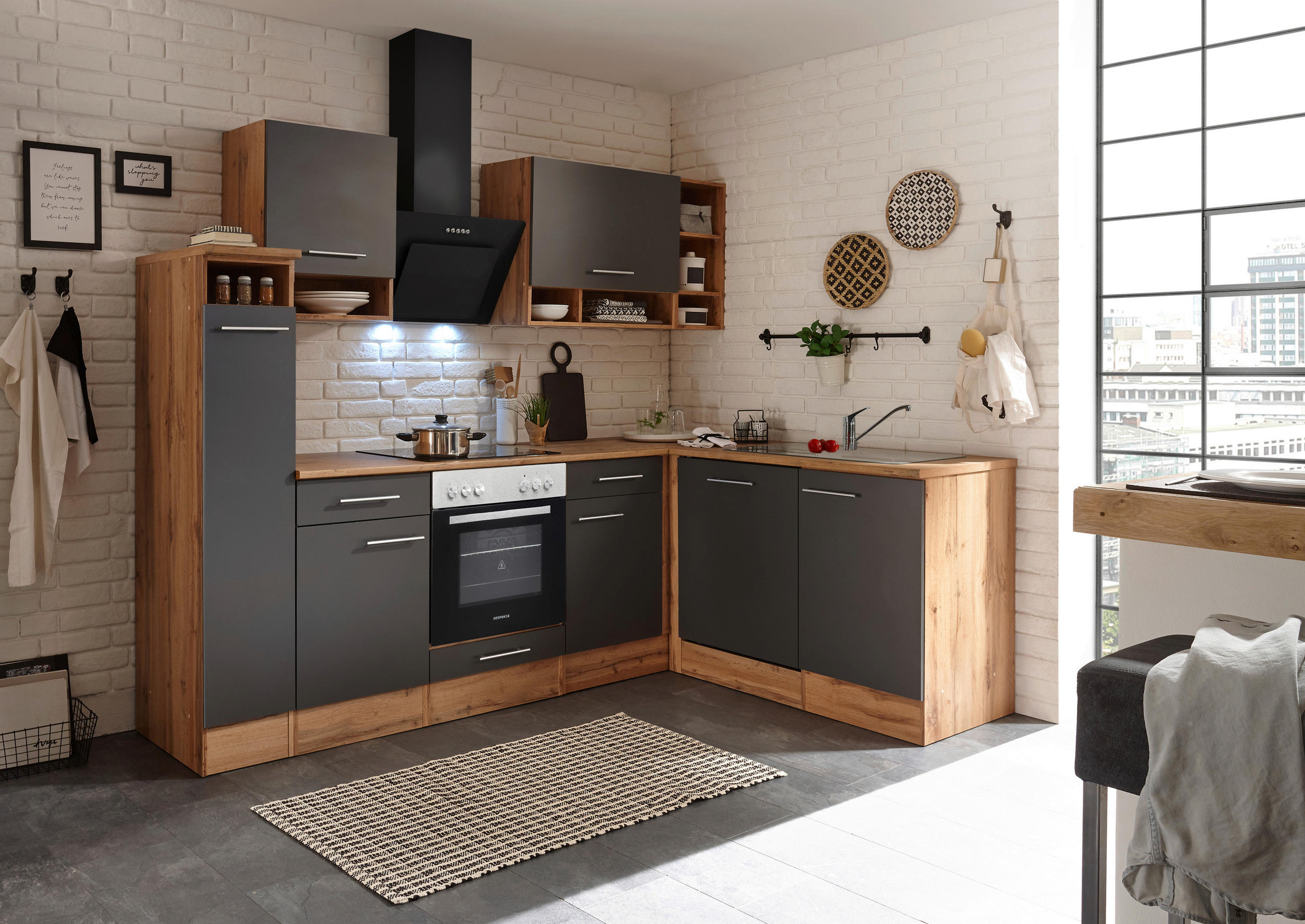 ECKKÜCHE 250/172 cm  in Grau, Wildeiche  - Wildeiche/Grau, Basics, Holzwerkstoff/Metall (250/172cm) - Respekta