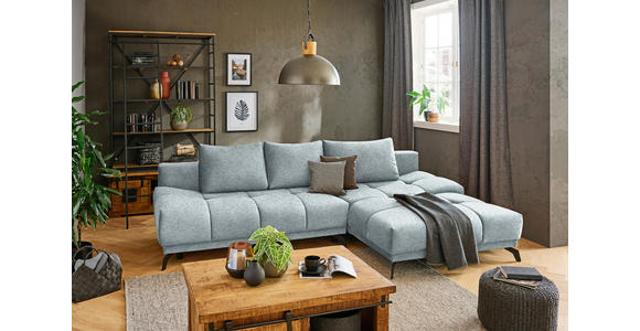 ECKSOFA in Chenille Türkis  - Türkis/Schwarz, MODERN, Textil/Metall (290/182cm) - Hom`in