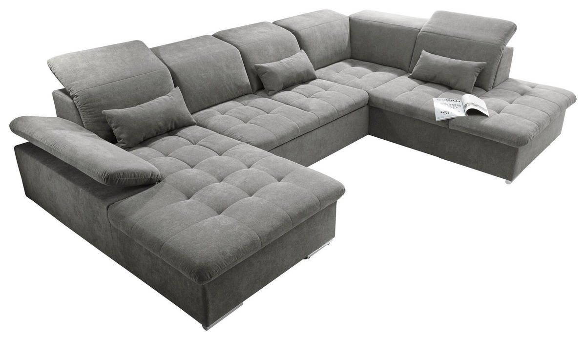 WOHNLANDSCHAFT in Mikrovelours Schlammfarben  - Schlammfarben/Silberfarben, KONVENTIONELL, Kunststoff/Textil (188/340/240cm) - MID.YOU