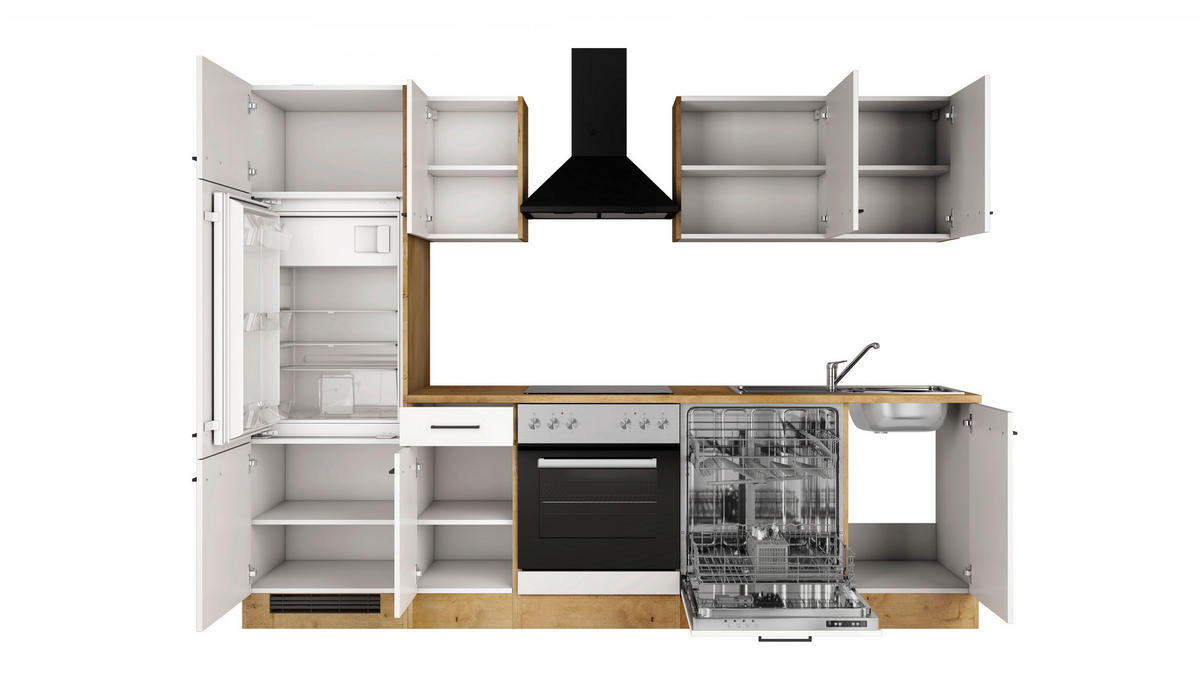 KÜCHENBLOCK 270 cm  in Eichefarben, Magnolie  - Eichefarben/Magnolie, Trend, Holzwerkstoff/Metall (270cm) - FlexWell