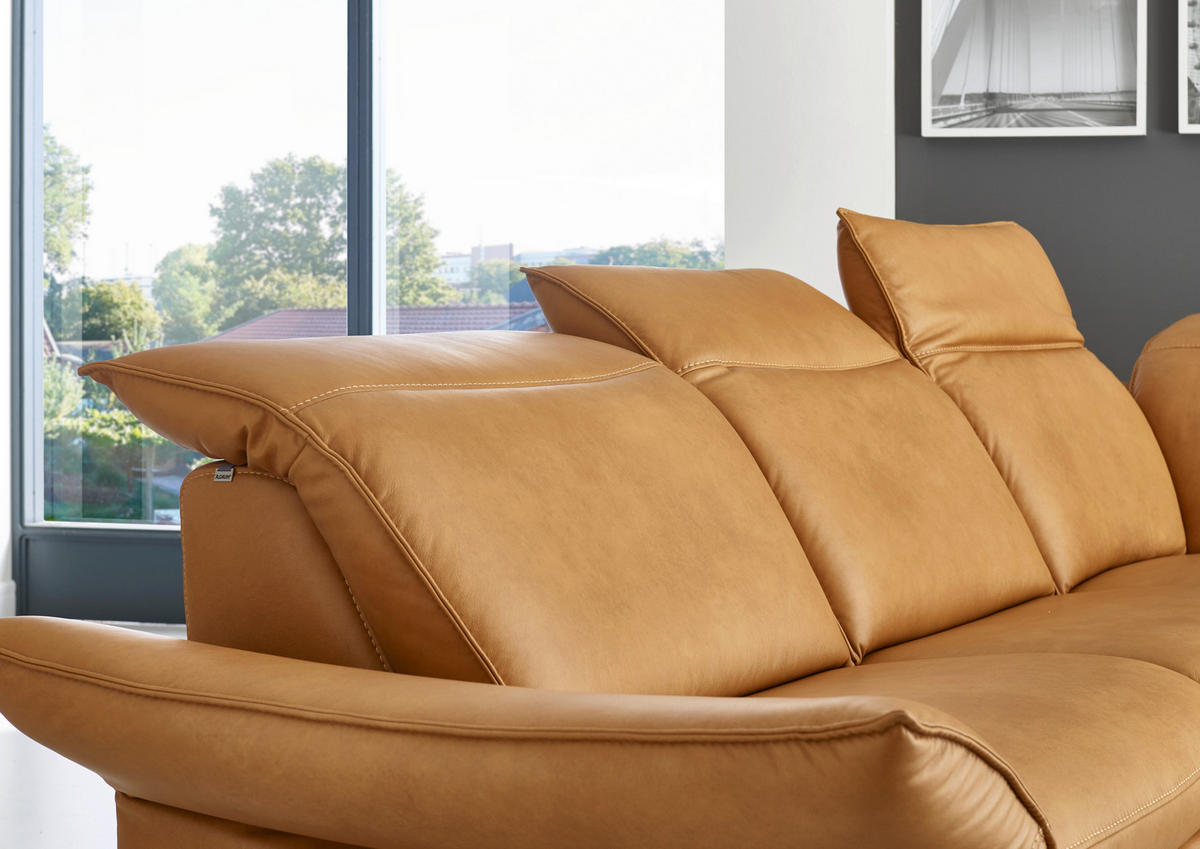 ECKSOFA in Echtleder Orange  - Edelstahlfarben/Orange, Design, Leder/Metall (292/258cm) - Hukla