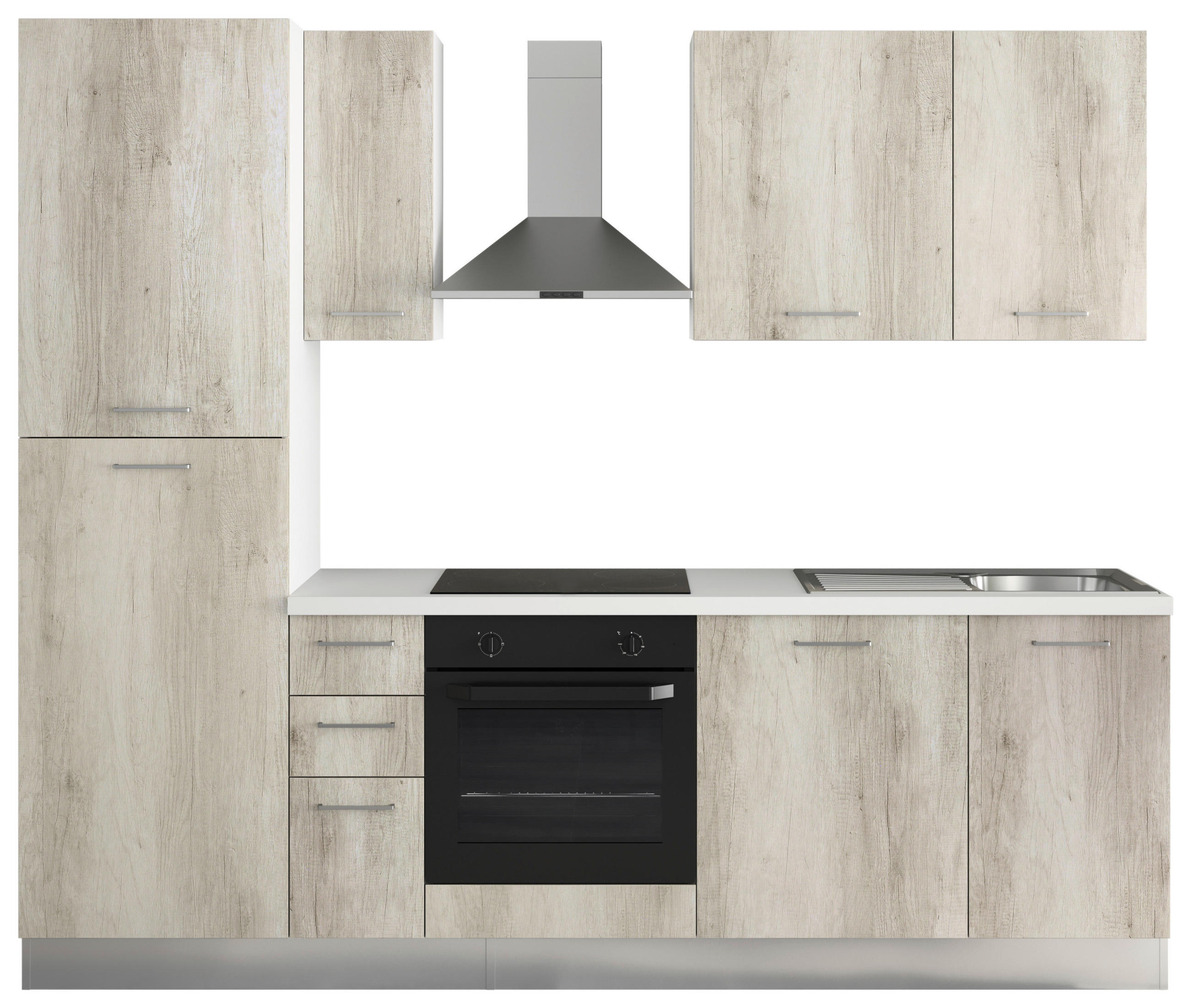 KÜCHENBLOCK in Eiche Bianco - Eiche Bianco/Alufarben, MODERN, Holzwerkstoff/Kunststoff (255/88/216cm) - MID.YOU