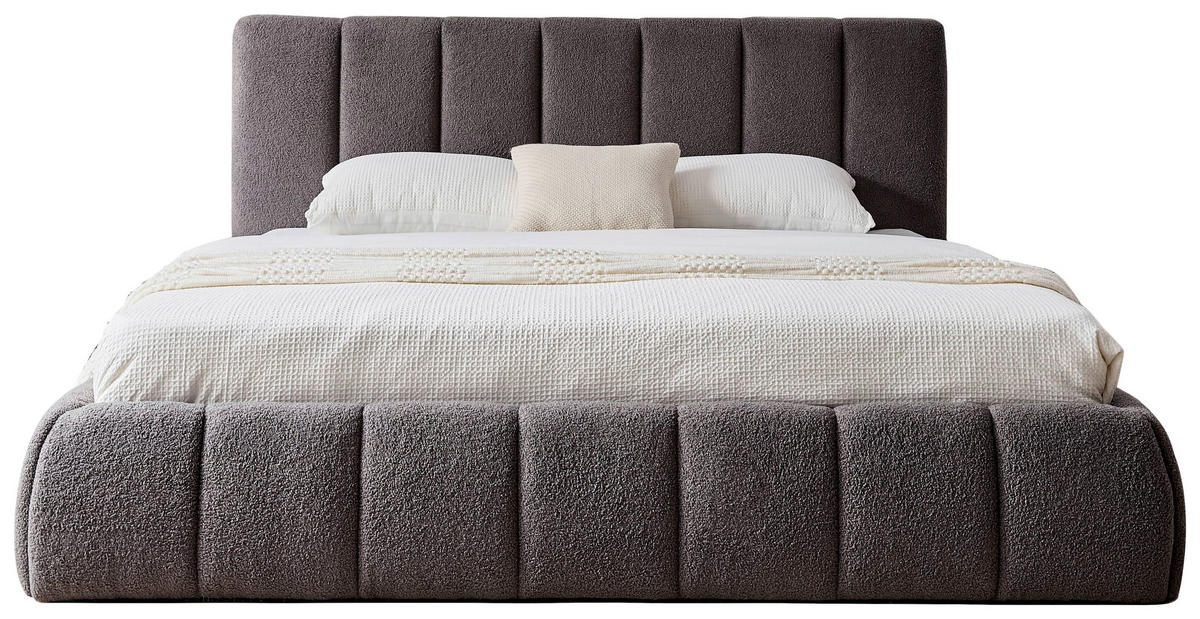 POLSTERBETT gepolstertes Kopfteil, Lattenrost, Bettkasten 180/200 cm  in Grau  - Schwarz/Naturfarben, Design, Holz/Kunststoff (180/200cm) - Boxxx