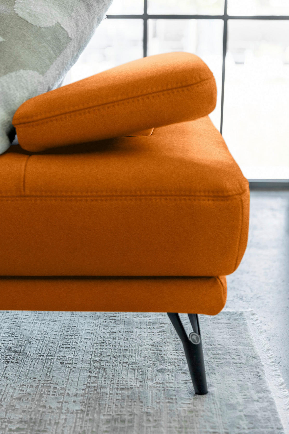 ECKSOFA Echtleder Orange  - Schwarz/Orange, Konventionell, Leder/Metall (301/180cm) - Joop!