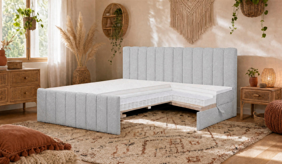 FAMILIENBETT 240/200 cm, Silberfarben  - Silberfarben/Schwarz, Basics, Kunststoff/Textil (240/200cm) - Chameo