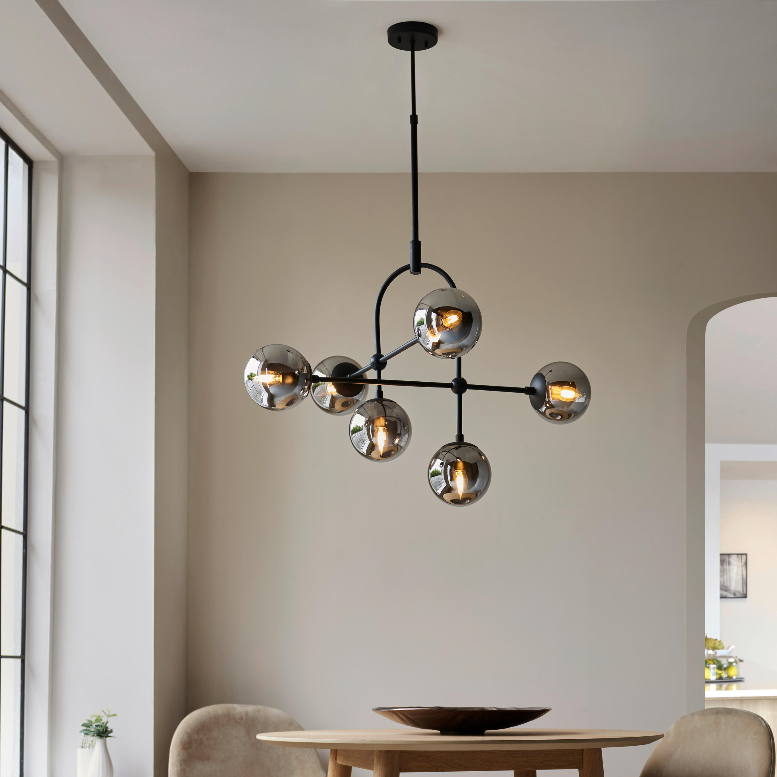 HÄNGELEUCHTE 86/100-127 cm  - Schwarzchrom, Design, Glas (86/100-127cm) - ENDON