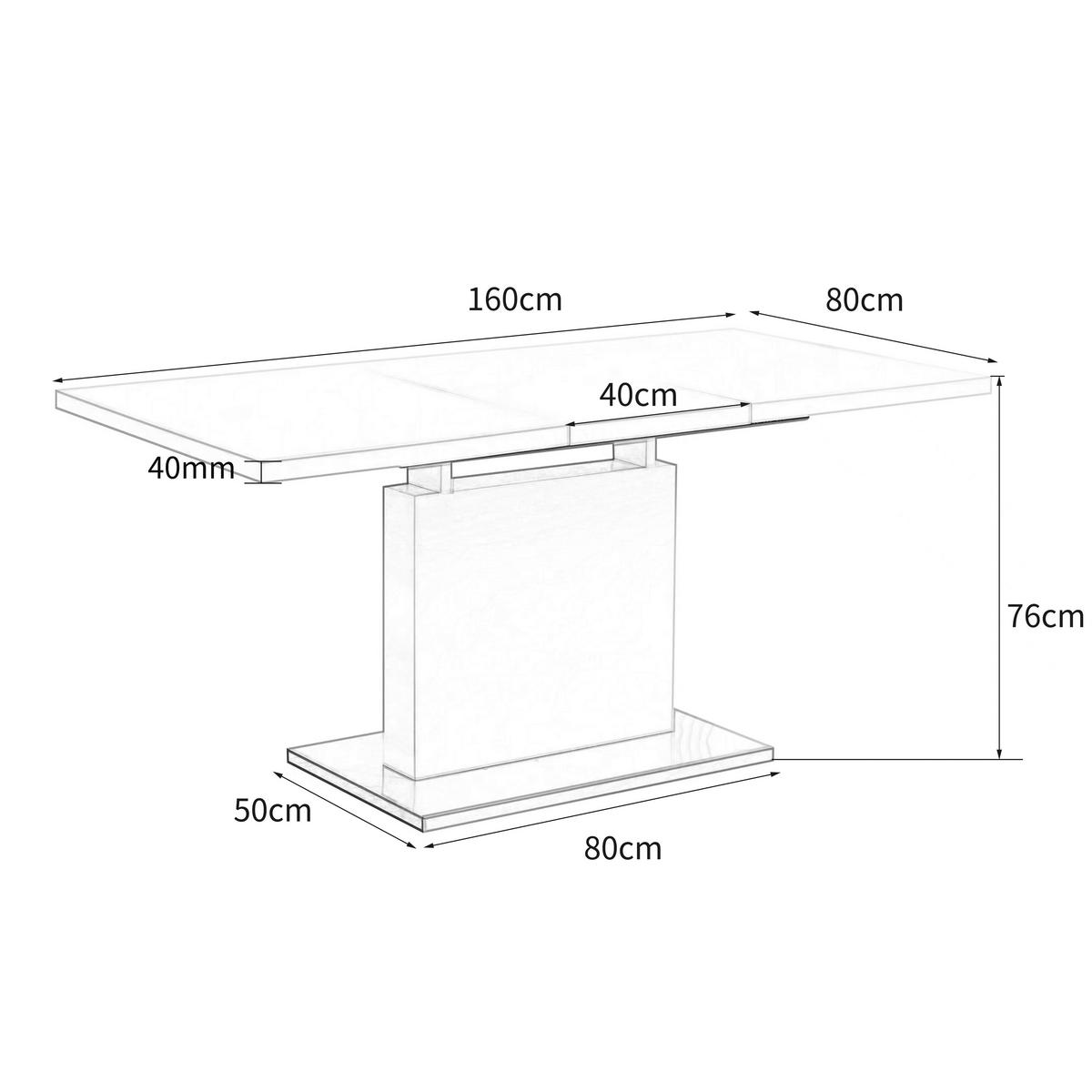ÉTKEZŐASZTAL - nemesacélszínű/fehér, Design, faalapú anyag/fém (120-160/80/76cm) - Carryhome