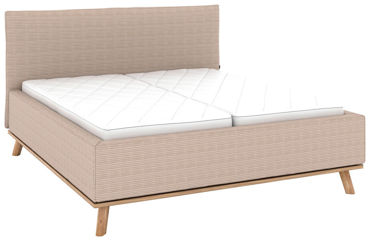 POLSTERBETT 180/200 cm,  in Taupe, Matratze, Lattenrost, Bettkasten, H3 + H3 = fest  - Taupe/Eichefarben, Design, Holz/Textil (180/200cm) - Musterring