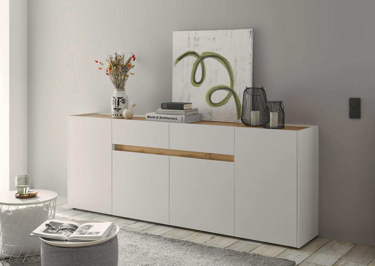 SIDEBOARD  223/86/40 cm 2 Schublade(n)  - Eiche Wotan/Schwarz, Design, Holzwerkstoff/Kunststoff (223/86/40cm) - Modante