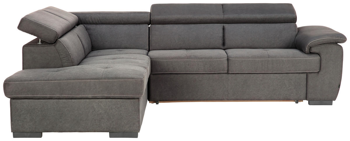 ECKSOFA Hellgrau Mikrofaser  - Hellgrau/Schwarz, Design, Kunststoff/Textil (219/258cm) - Stylife