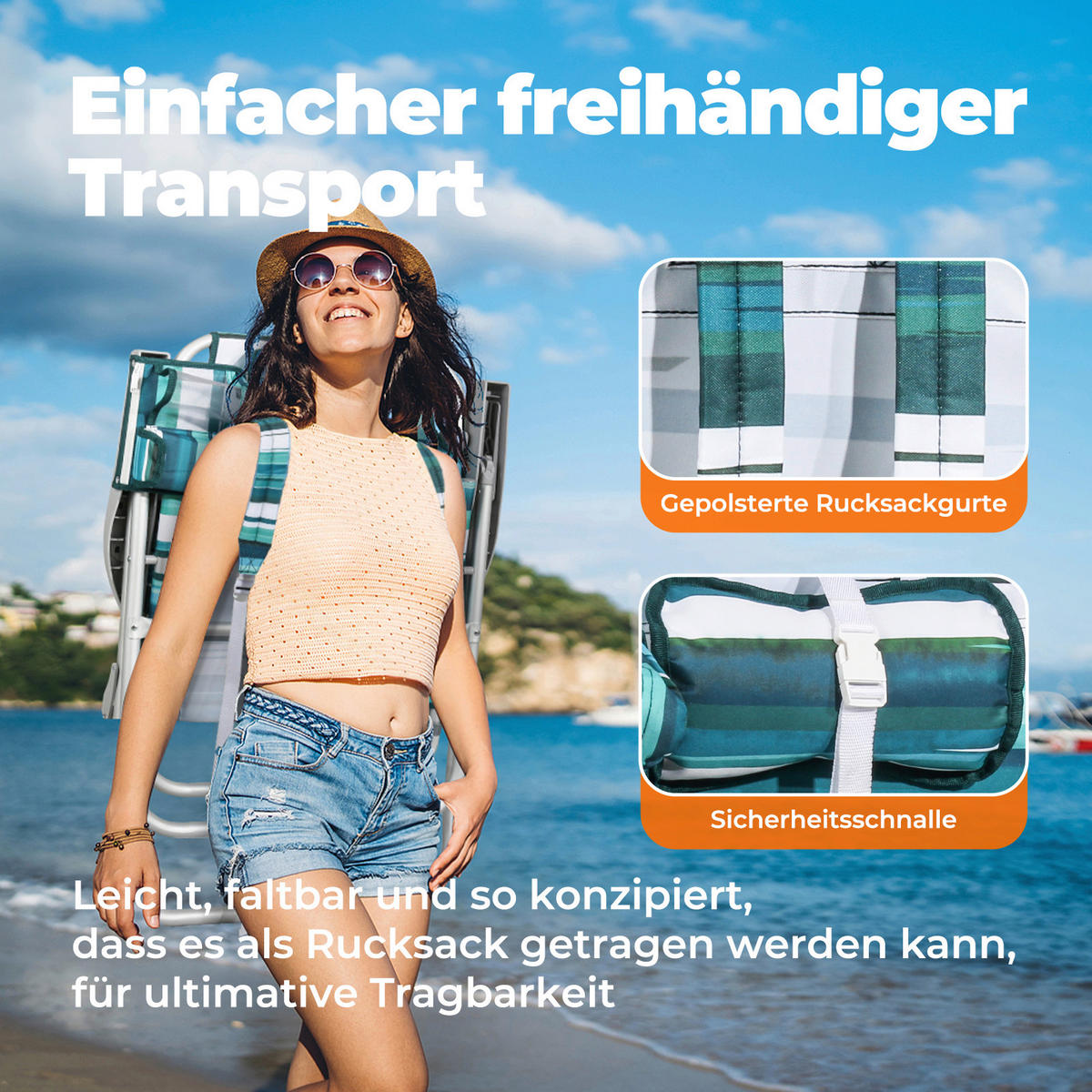 STRANDSTUHL Aluminium Grün, Türkis  - Türkis/Grün, Basics, Textil/Metall (57/90/76cm) - Modante