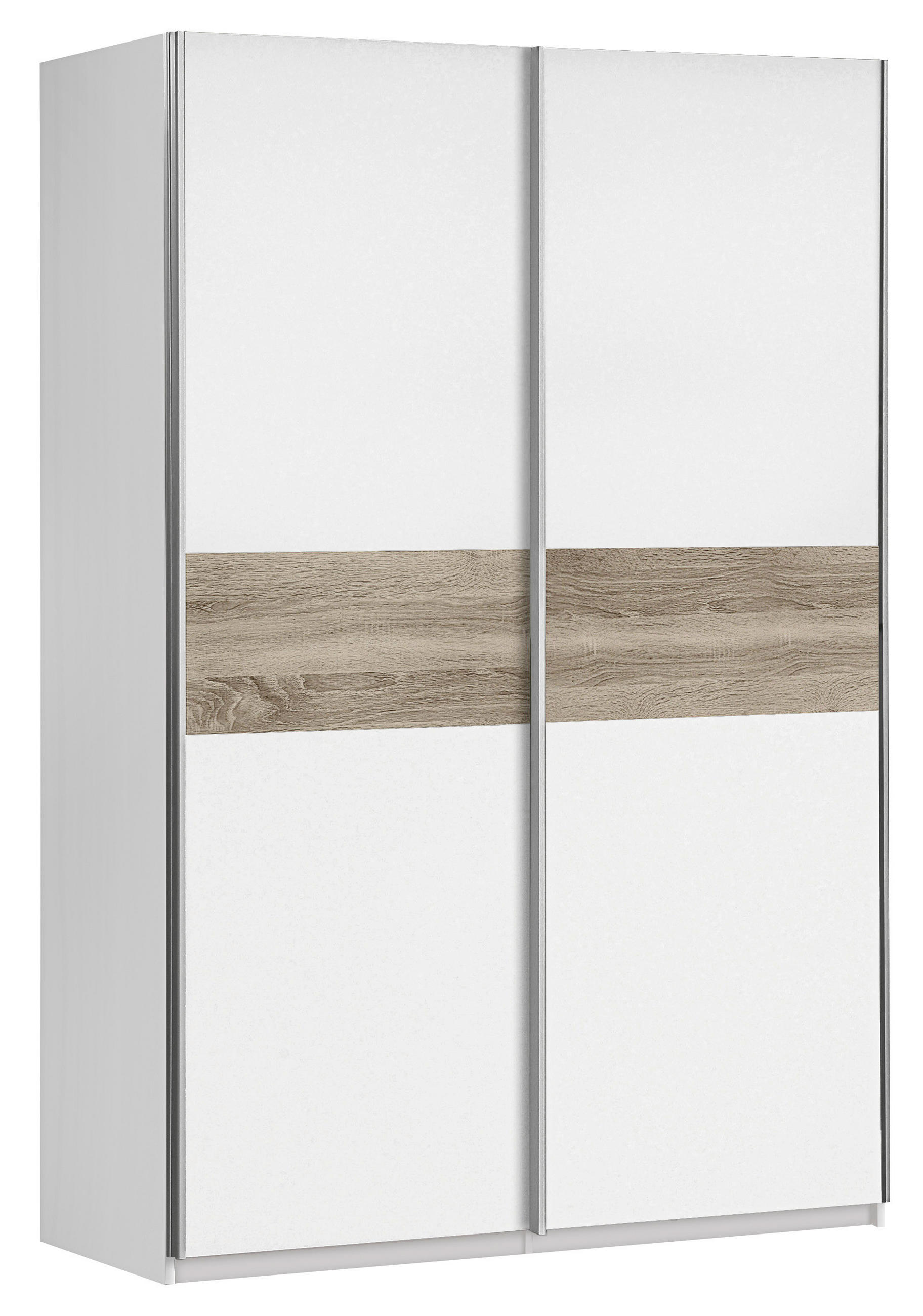 Schwebetürenschrank in Weiß, Sonoma Eiche