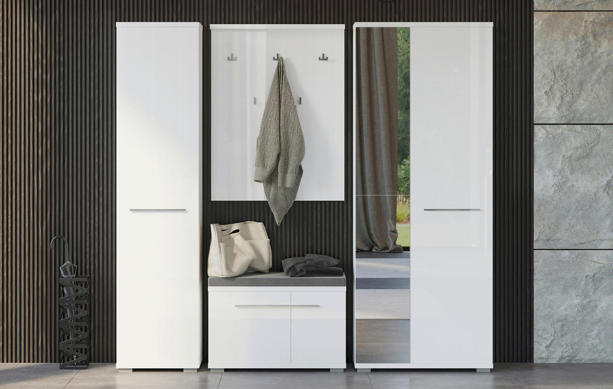 OMARA ZA ČEVLJE bela, bela, visoki sijaj - bela/visoki sijaj, Moderno, umetna masa/leseni material (76/117/35cm) - Voleo