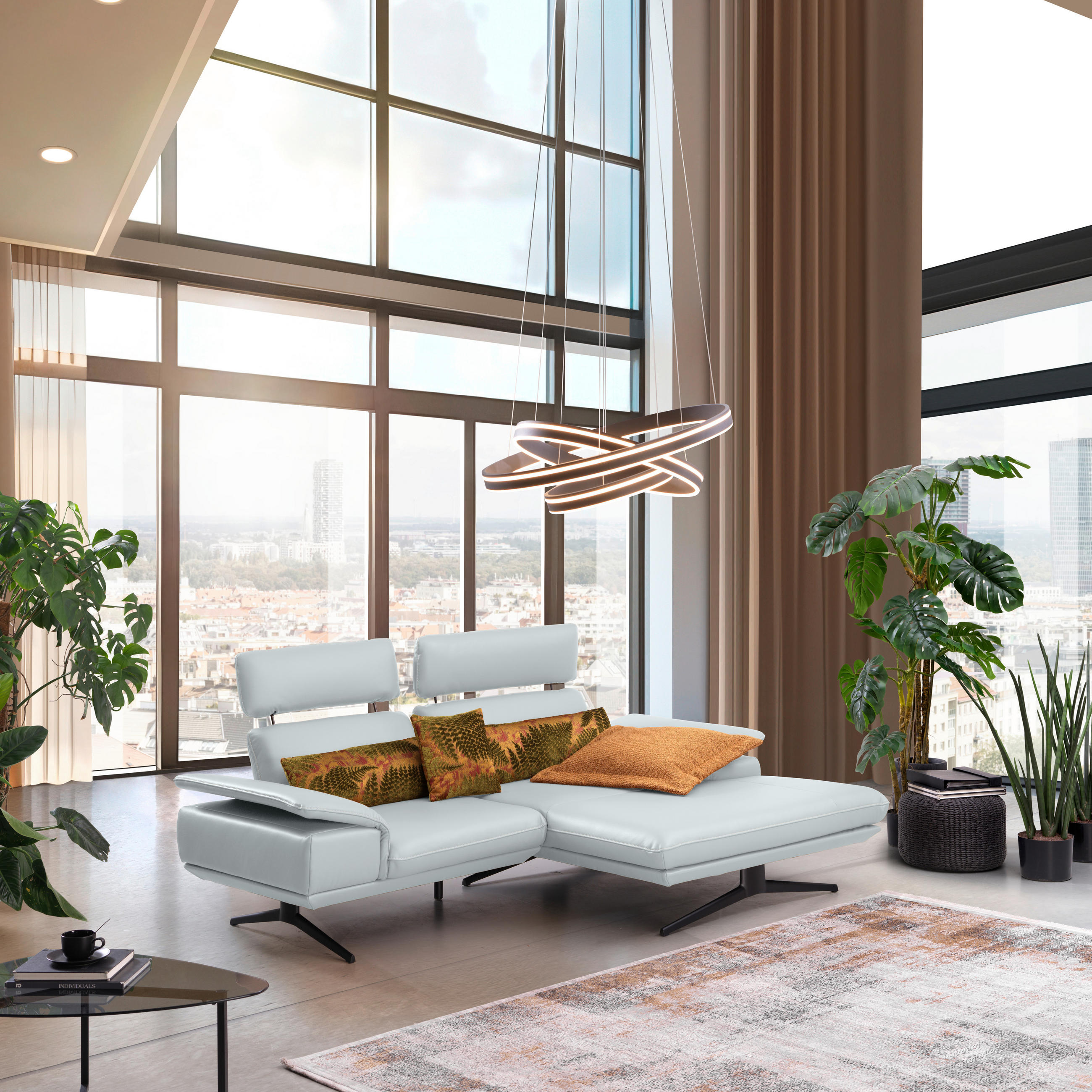 ECKSOFA Echtleder Hellgrau  - Beige/Hellgrau, Design, Leder/Metall (239/150cm) - Koinor