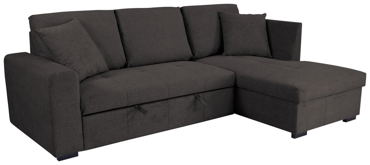 ECKSOFA LUKAS Dunkelbraun Struktur Zierkissen, Bettkasten  - Dunkelbraun, Trend, Textil (239/158cm) - P & B