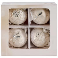 CHRISTBAUMKUGEL-SET 6 cm 4-teilig  - Weiß, LIFESTYLE, Glas/Metall (6cm) - X-Mas