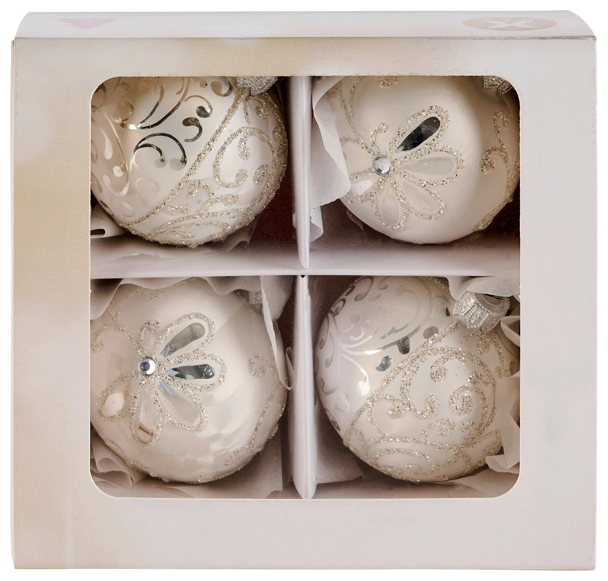 CHRISTBAUMKUGEL-SET 6 cm 4-teilig  - Weiß, LIFESTYLE, Glas/Metall (6cm) - X-Mas