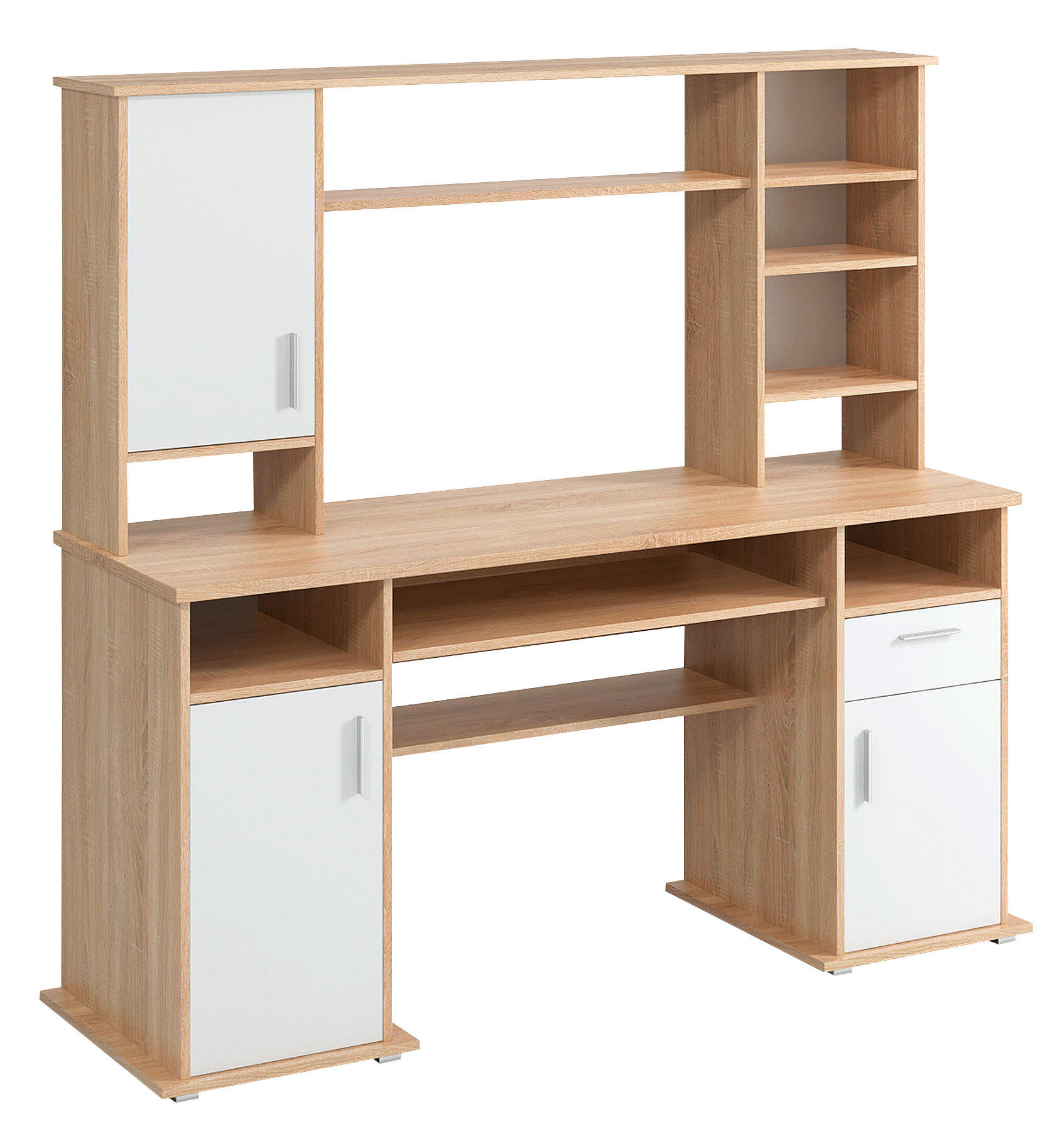 PISALNA MIZA les bela, hrast sonoma  - srebrne barve/bela, Basics, umetna masa/les (160/154/52.8cm) - Carryhome