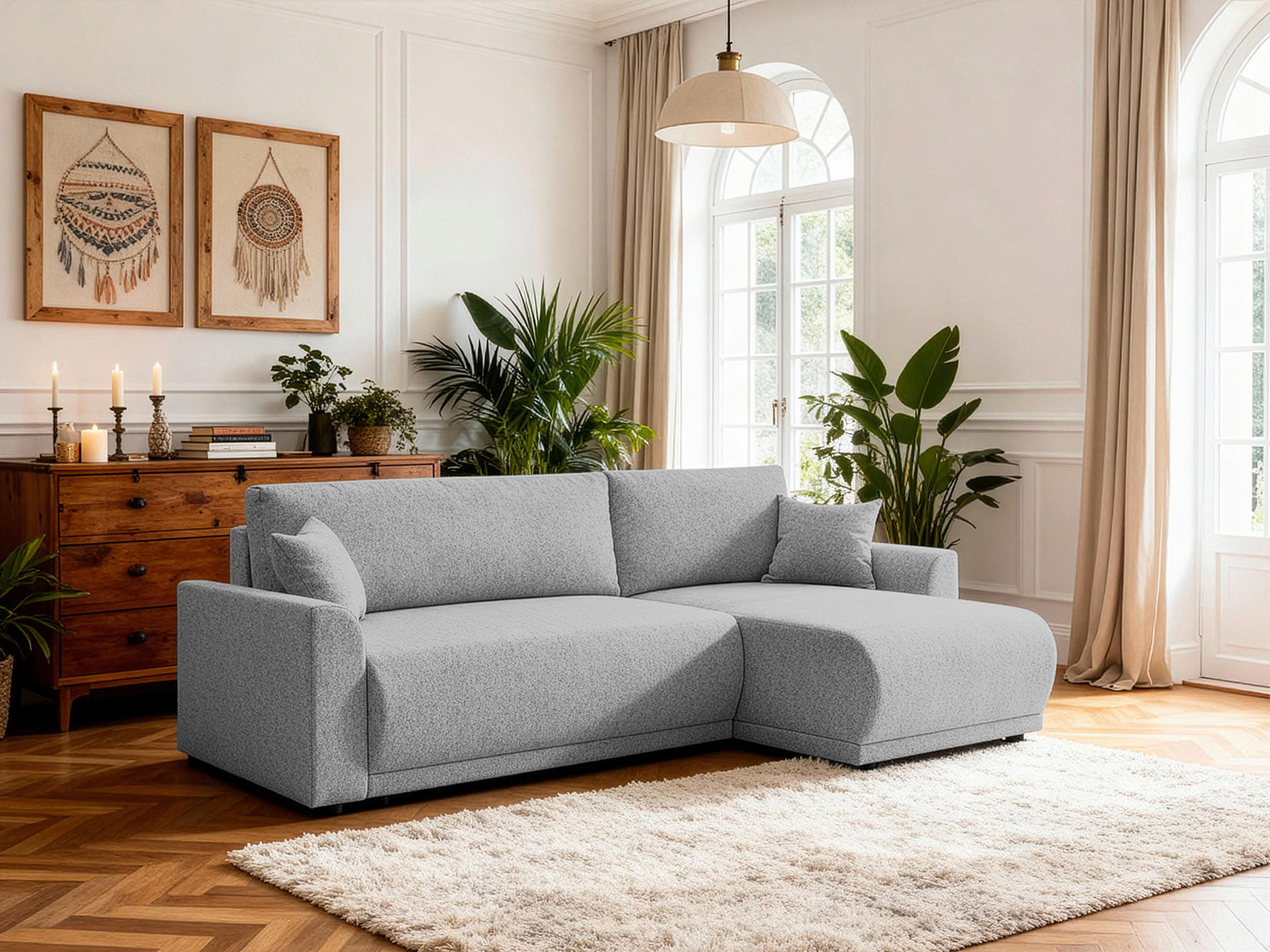 ECKSOFA KIMMY Hellgrau Flachgewebe Zierkissen, Rückenkissen, Bettkasten  - Hellgrau/Schwarz, Design, Kunststoff/Textil (233/146cm) - P & B