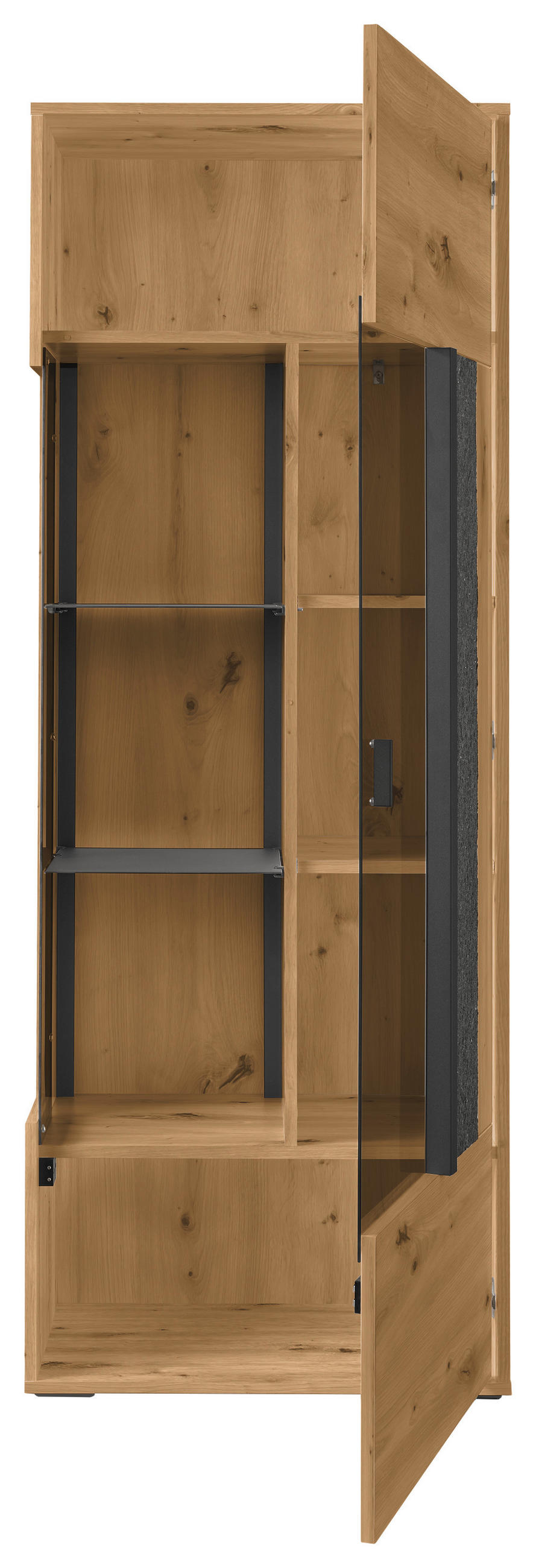 VITRINE in Eiche Artisan, Grau  - Dunkelgrau/Eiche Artisan, Design, Glas/Holzwerkstoff (63,7/170,8/37,2cm) - SetOne by Musterring