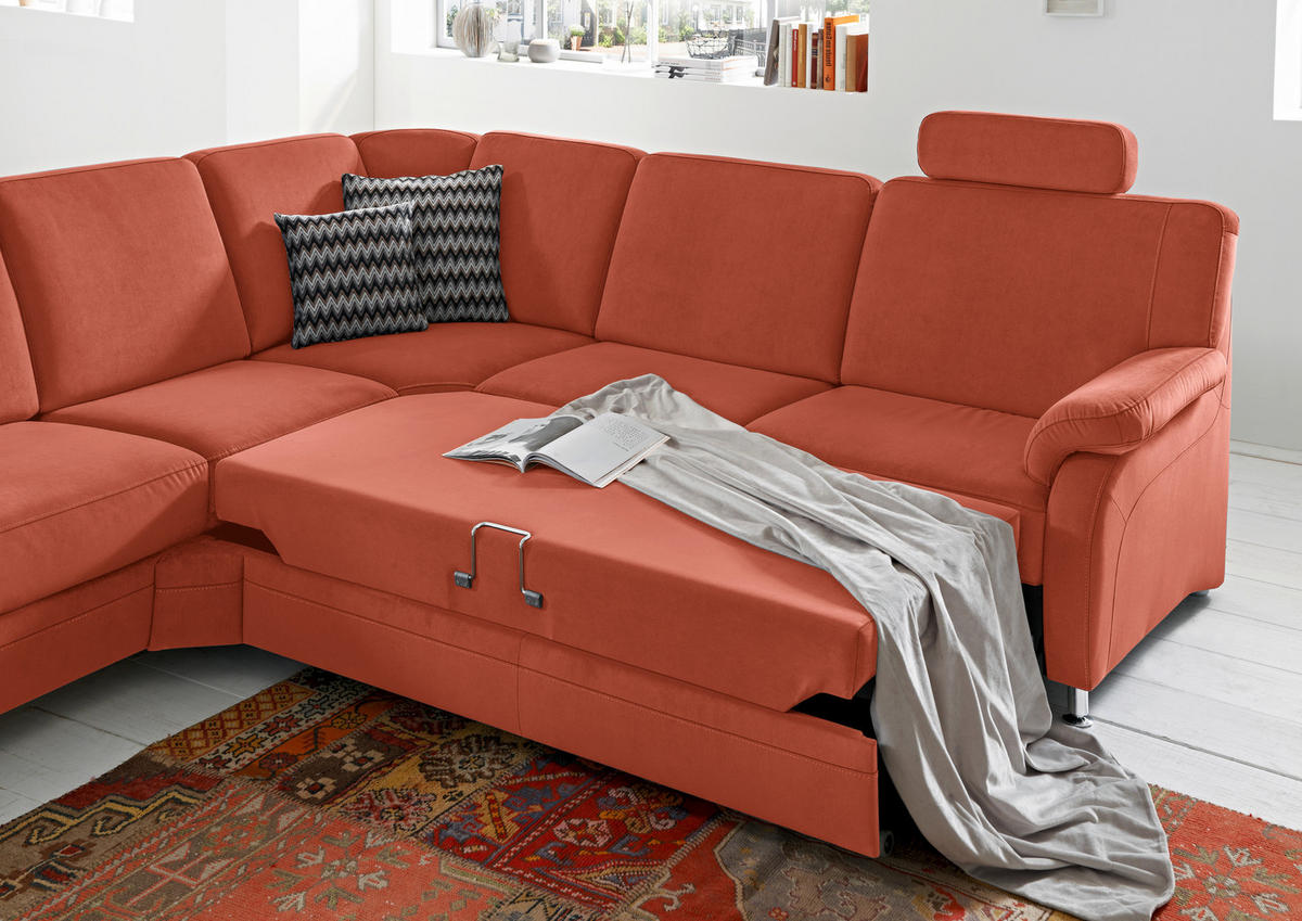 ECKSOFA Terracotta Flachgewebe  - Terracotta/Alufarben, KONVENTIONELL, Textil/Metall (287/269cm) - Beldomo System