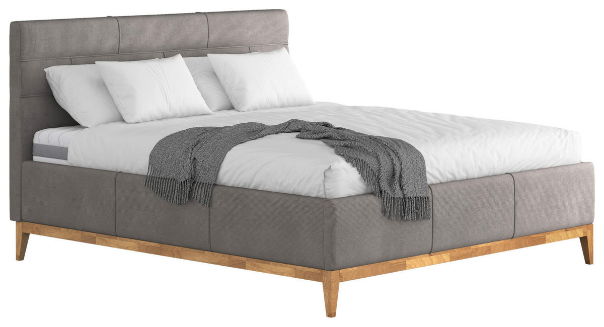 POLSTERBETT 160/200 cm,  in Grau, Lattenrost, Bettkasten, Matratzen, H3 + H4 = fest + sehr fest  - Eichefarben/Anthrazit, MODERN, Holz/Holzwerkstoff (160/200cm) - MID.YOU