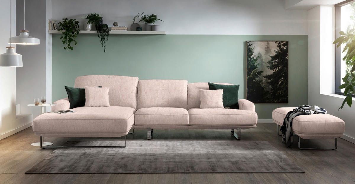 ECKSOFA in Webstoff Rosa  184/304 cm  - Rosa, Design, Textil/Metall (184/304cm) - Dieter Knoll