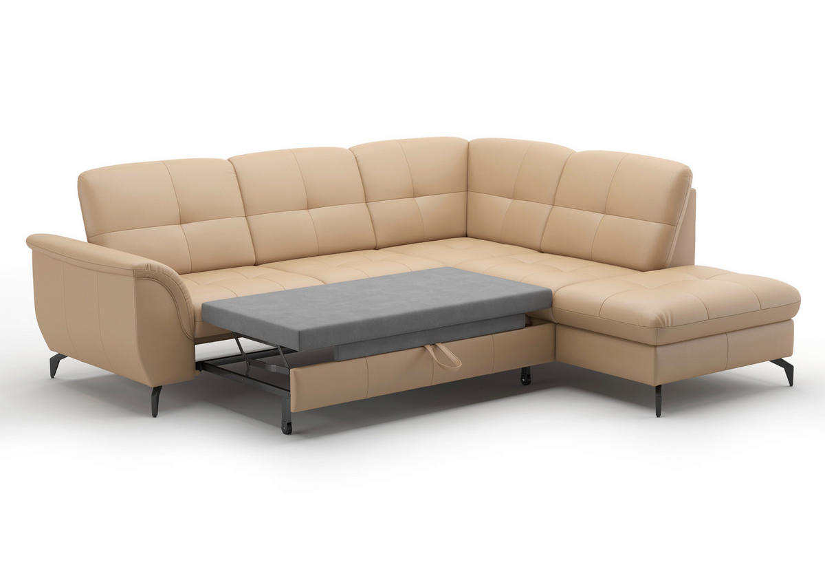 ECKSOFA in Vliesstoff Kombination Echtleder/Stoff Cappuccino  - Schwarz/Cappuccino, Modern, Leder/Textil (244/212cm) - Sit & More