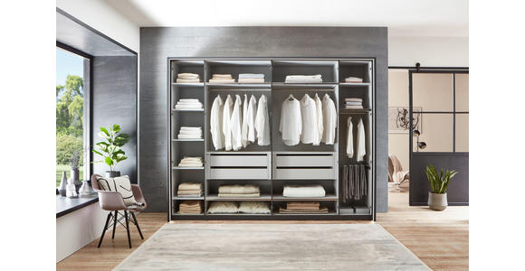 DREHTÜRENSCHRANK 300/216/58 cm 6-türig Graphitfarben - Schwarz/Graphitfarben, Design, Glas/Holzwerkstoff (300/216/58cm) - Novel