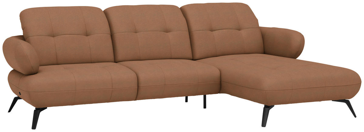 ECKSOFA Flachgewebe Terracotta  - Terracotta/Schwarz, Design, Textil/Metall (282/189cm) - Novel