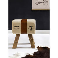 HOCKERTextil, Leder Braun, Beige  - Beige/Braun, Natur, Leder/Holz (40/47/25cm) - MID.YOU