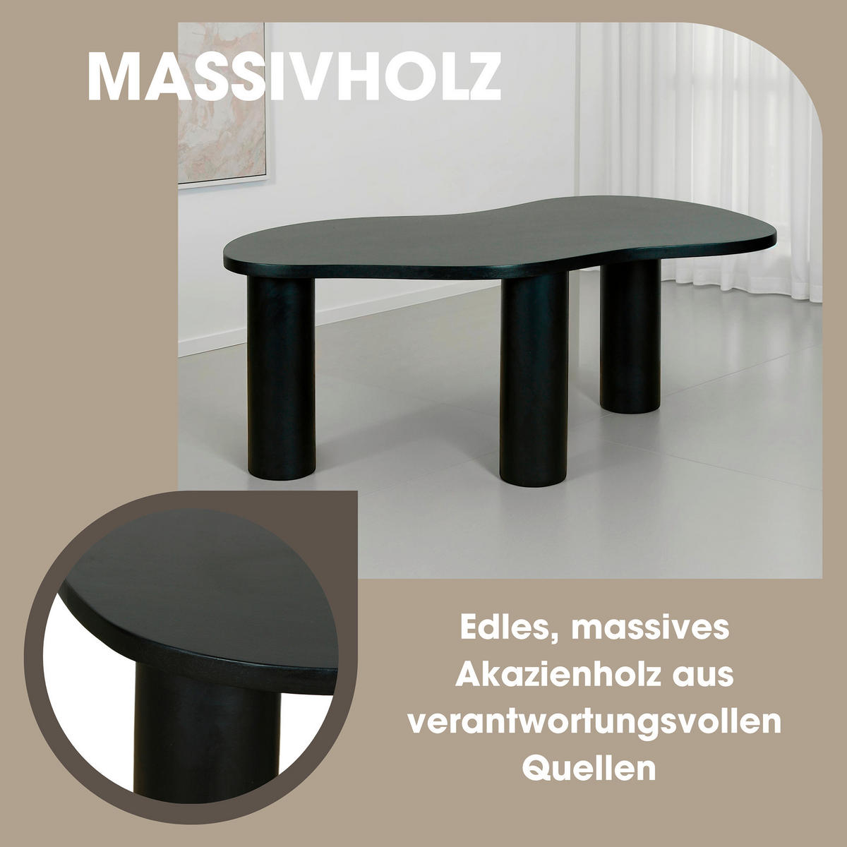 COUCHTISCH Akazie massiv Freiform Schwarz  - Schwarz, Design, Holz (110/45/55cm) - MID.YOU
