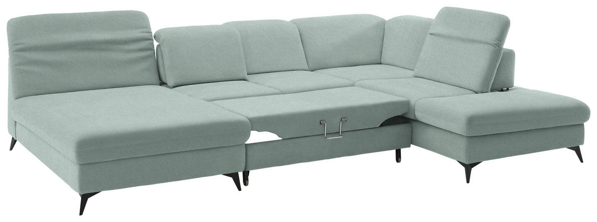 WOHNLANDSCHAFT  in Chenille Mintgrün  - Schwarz/Mintgrün, Design, Textil/Metall (198/369/255cm) - Beldomo Style