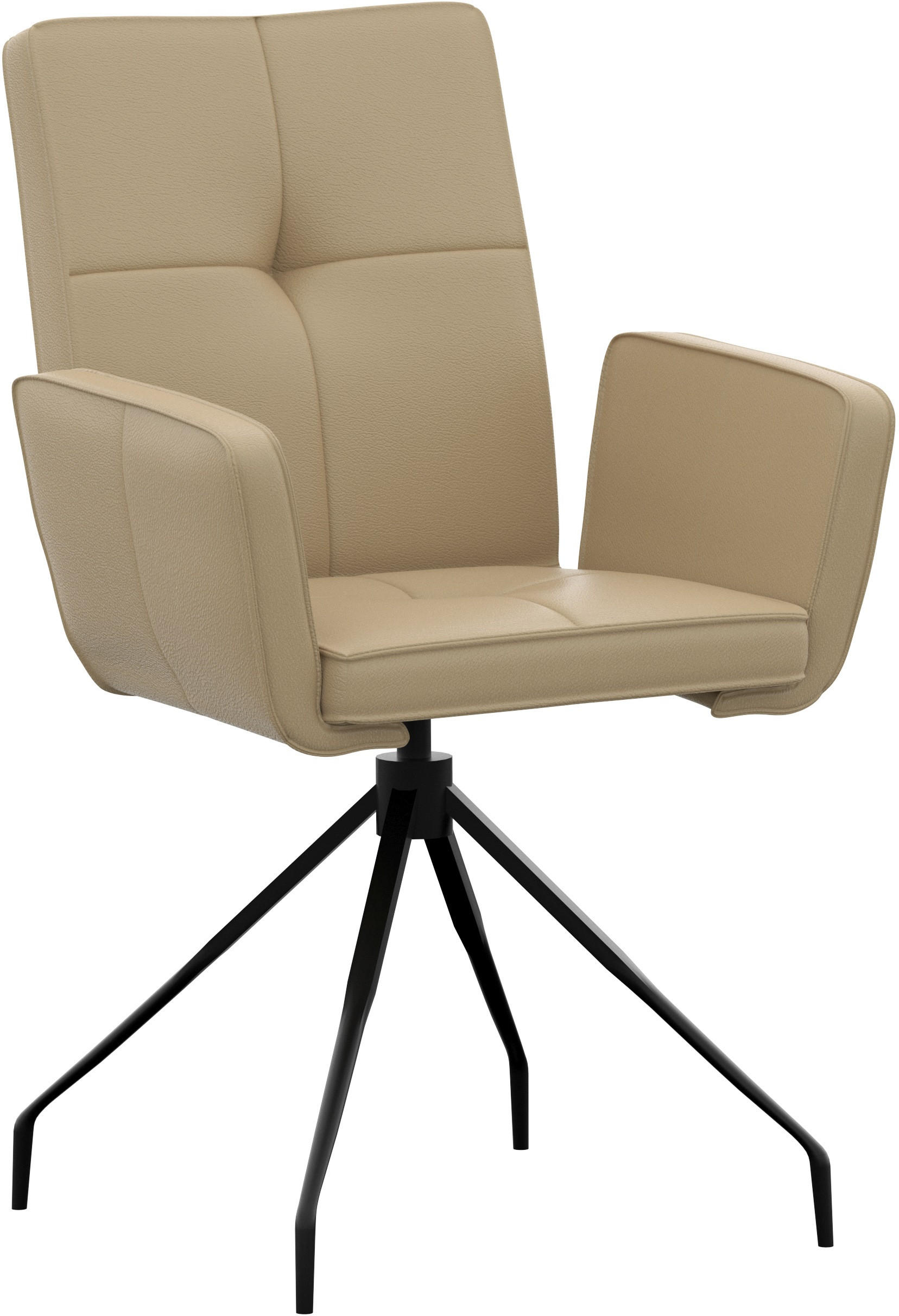 ARMLEHNSTUHL  in Stahl Echtleder pigmentiert  - Beige/Schwarz, Design, Leder/Metall (65/91/58cm) - Moderano